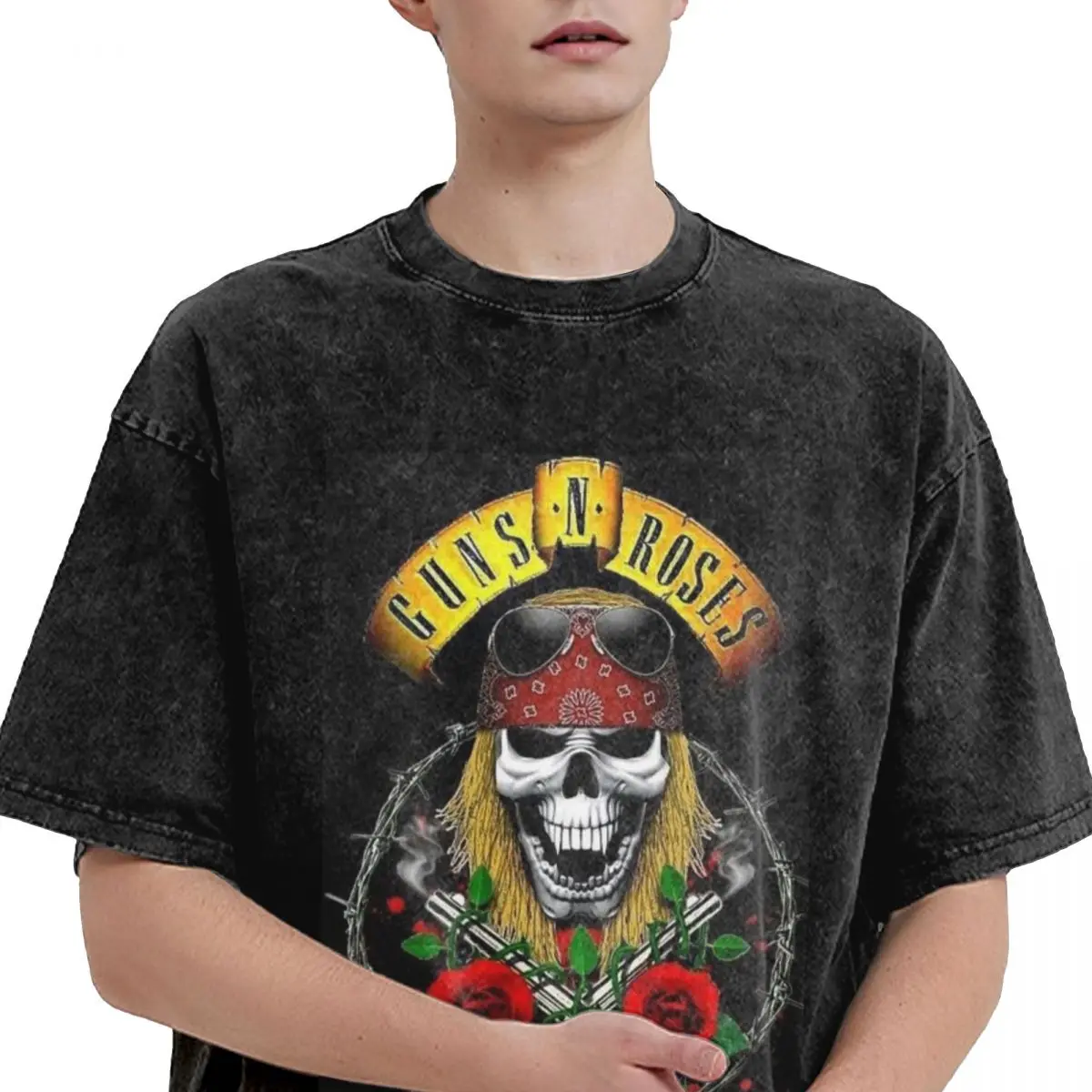 Like-G-Guns-N-Roses-Style Retro Washed T Shirt Oversized High Quality Tees Tops