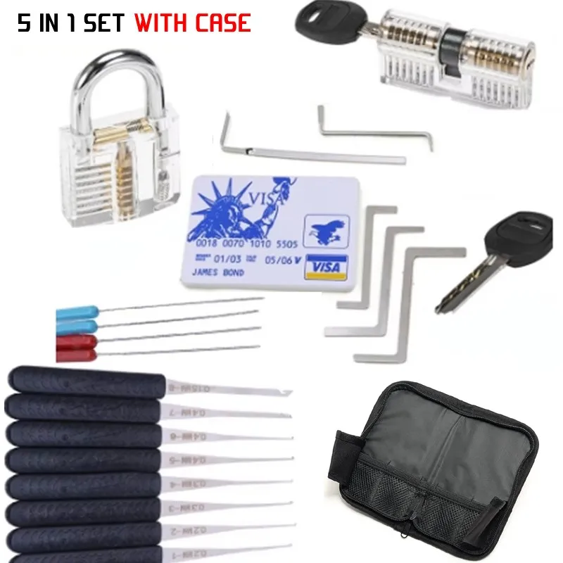 5 in 1 Locksmith Supplies Hand Tools Lock Pick Set Row Tension Wrench Tool Broken Key Auto Extractor Remove Hook Hardware