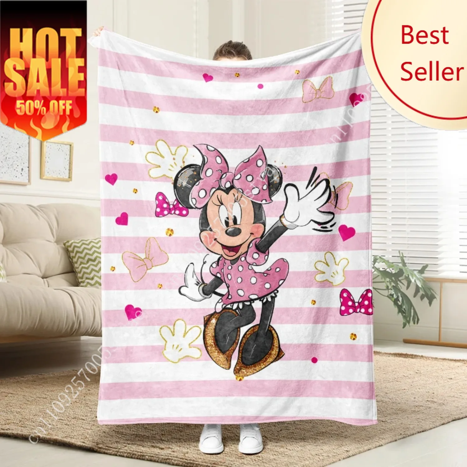 

Disney Minnie Flannel Blanket Fluffy Cozy Throw Adult Nap Blankets Soft Bedding Sofa Blanket for Party Home Decorations