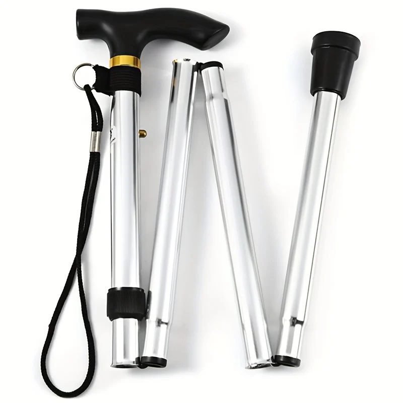 Lightweight Foldable Walking Stick With Rubber Tip And Adjustable Height - Perfect For Hiking, Trekking, And Travel