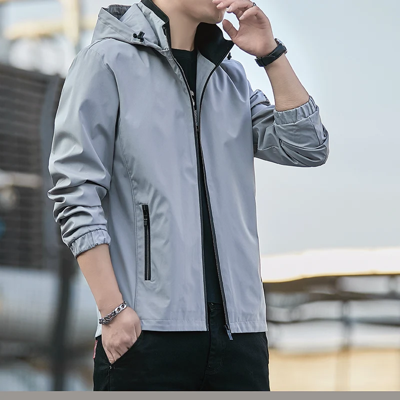 

Men's Jacket 2024 Autumn New Solid Color Detachable Hat Design Outdoor Adventure Waterproof windbreaker Men's Slim Fit Stormcoat