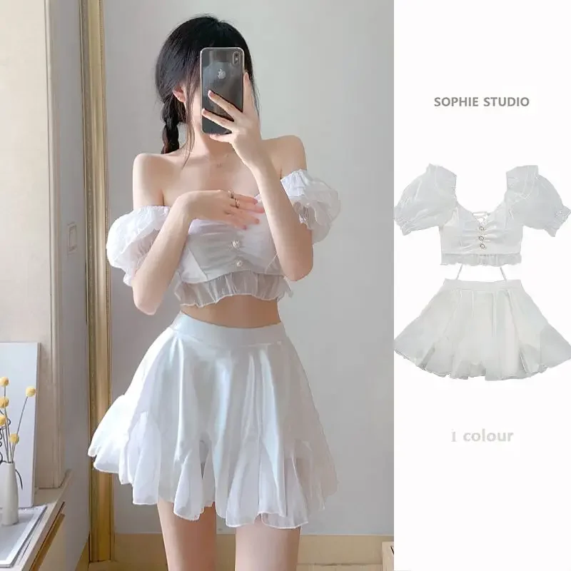 

Корейская версия купальника прикрывает живот, сексуальный кружевной принт, свободный крой, плоский угол, консервативный, летняя мода, лето