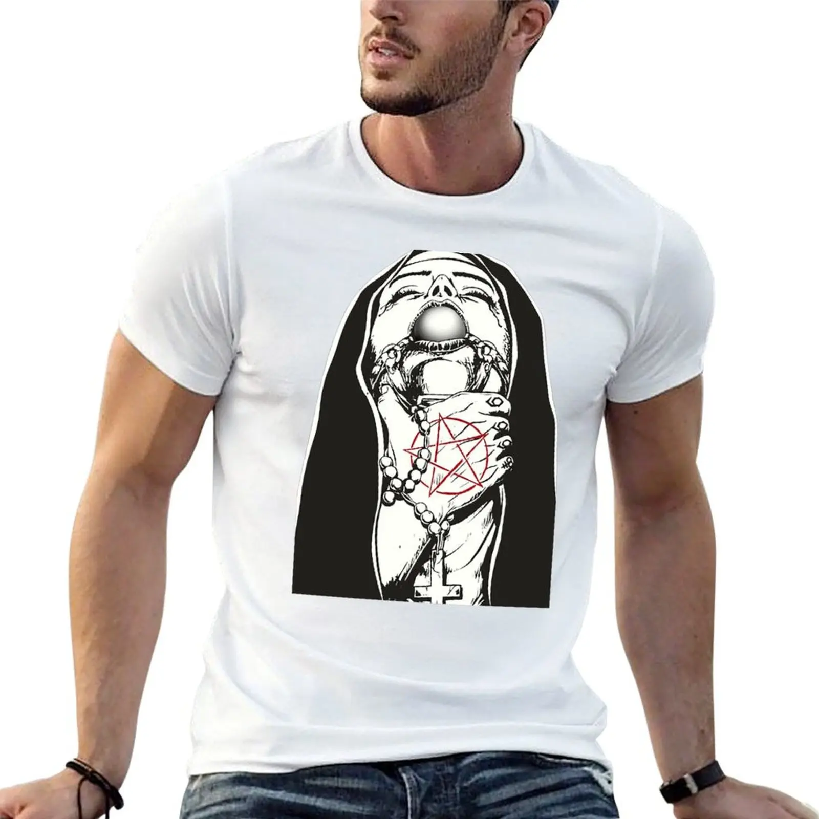 The bad Nun Satan T-Shirt Casual Loose Short Sleeve Tee for Men