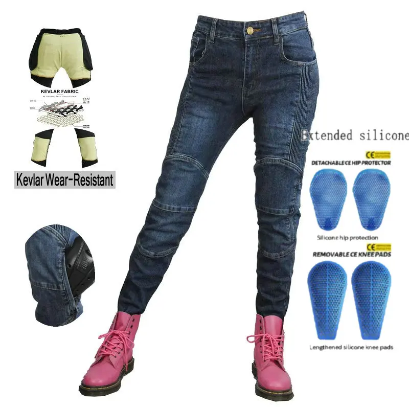 Volero Motorcycle Wear-Resistant Riding Pants High Elasticity Motocross Protection Jeans Female Knight Slim Casual Trousers