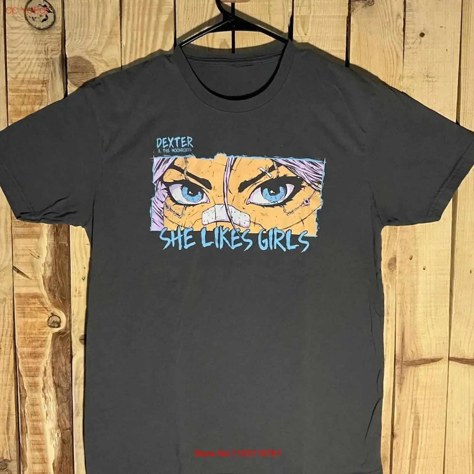 Dexter The Moon Rocks She Likes Girls Anime Eyes Gray T Shirt Men s Medium long or short sleeves vintage Washed Stretched