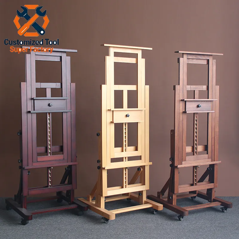 Beech Easel for Art Students Log Color Walnut Multi-functional Flat Dual-purpose Liftable Floor Easel Large Flat Easel