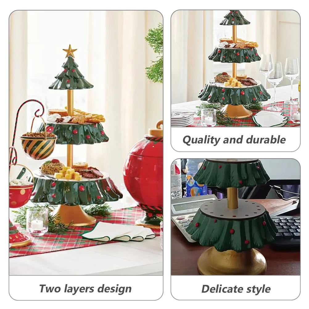 

Two-Layer Xmas Cake Stand Christmas Tree Dessert Display Tower Snack Serving Stand Cupcake Display Rack Xmas Party