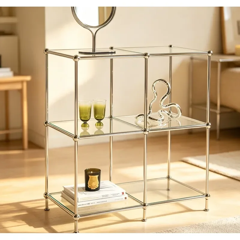 Nordic Stainless Steel Double Layer Dish Rack Modern Kitchen Storage Organizer Molecular Design Tableware Display Shelf