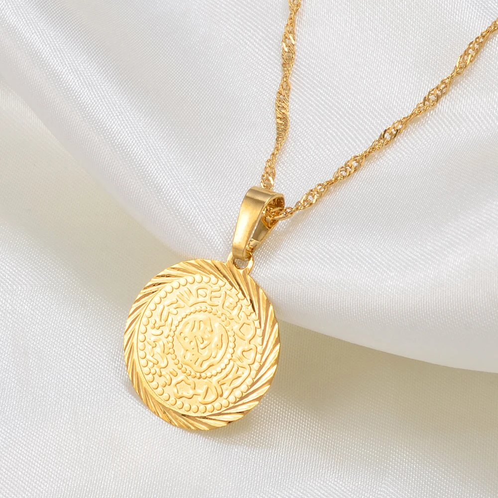 Anniyo  Charm Coin Pendant Necklaces Gold Plated Arab African Money Sign Chain Jewelry Middle Eastern Coin Money Maker #049606