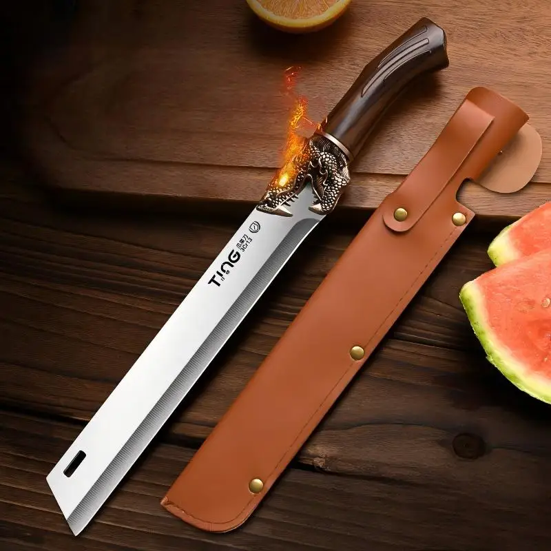 Professional Watermelon Knife Wood Grain Handle Stainless Steel High Hardness Fruit Knife for Kitchen Use