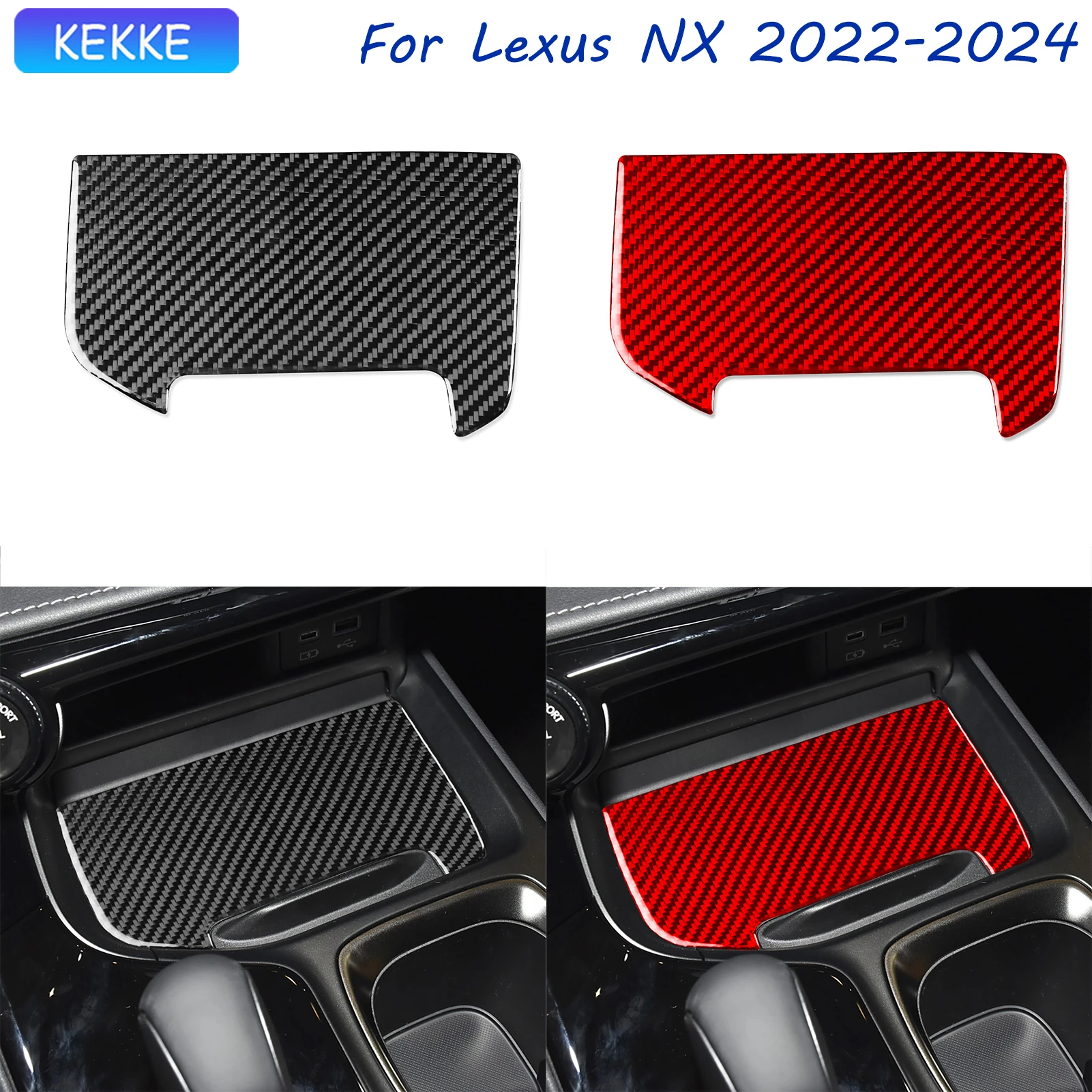 

For Lexus NX Accessories 2022-2024 Gear Storage Real Carbon Fiber Cover Tuning Trim Stickers Auto Decorative Decal Piano Black