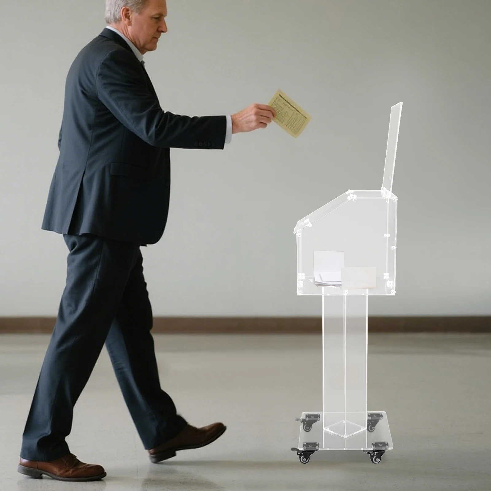 

Transparent Acrylic 35x35x126cm Floor-mounted Wheeled Delivery Box Key Secret Large-capacity Mobile Ballot Box