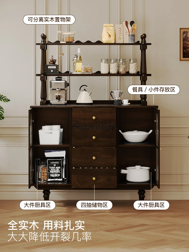 

04American light luxury retro style solid wood side cabinet dark coffee color light luxury