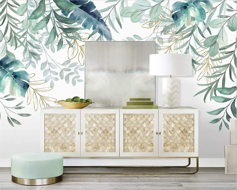 beibehang Custom new Nordic hand painted green plant leaves modern background wallpaper papel de parede papier peint