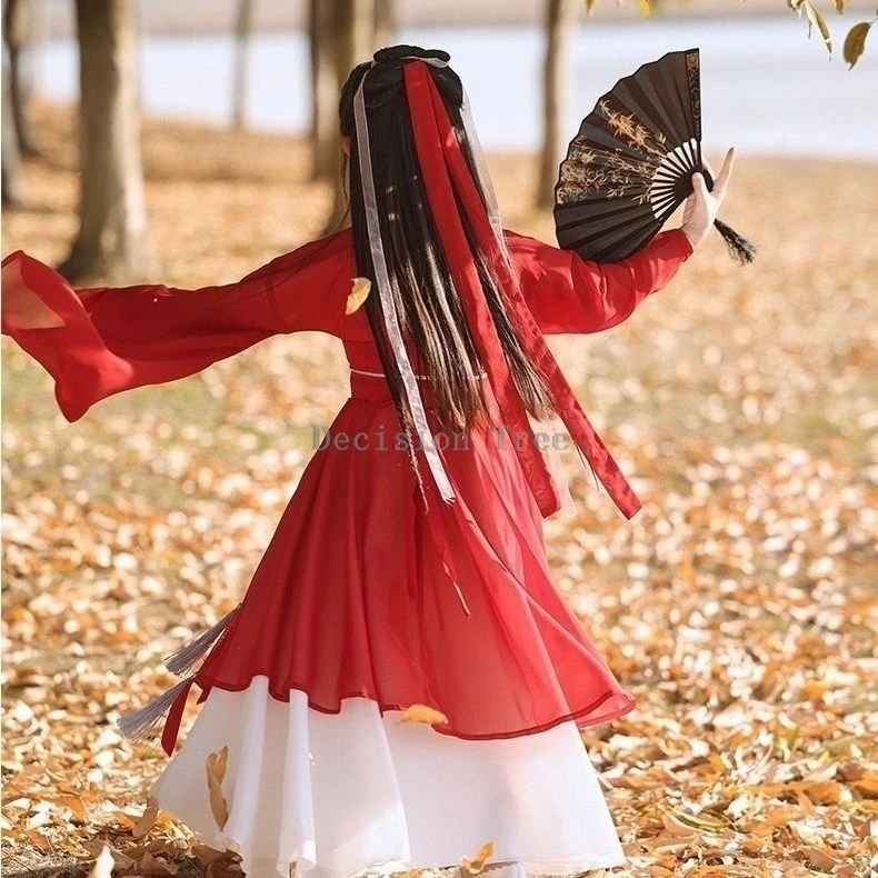 Hanfu rouge chinois ancien à grande manche, ensemble de danse traditionnelle féerique, pour la performance des enfants, nouvelle collection, 303, 2024