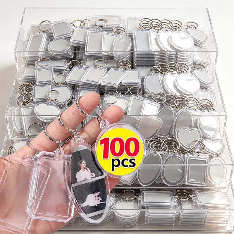 5/100pcs Fashion Acrylic Photo Frame Keychain Photo Insert Keyrings Transparent DIY Blank Handmade Key Chain Gifts for Couple