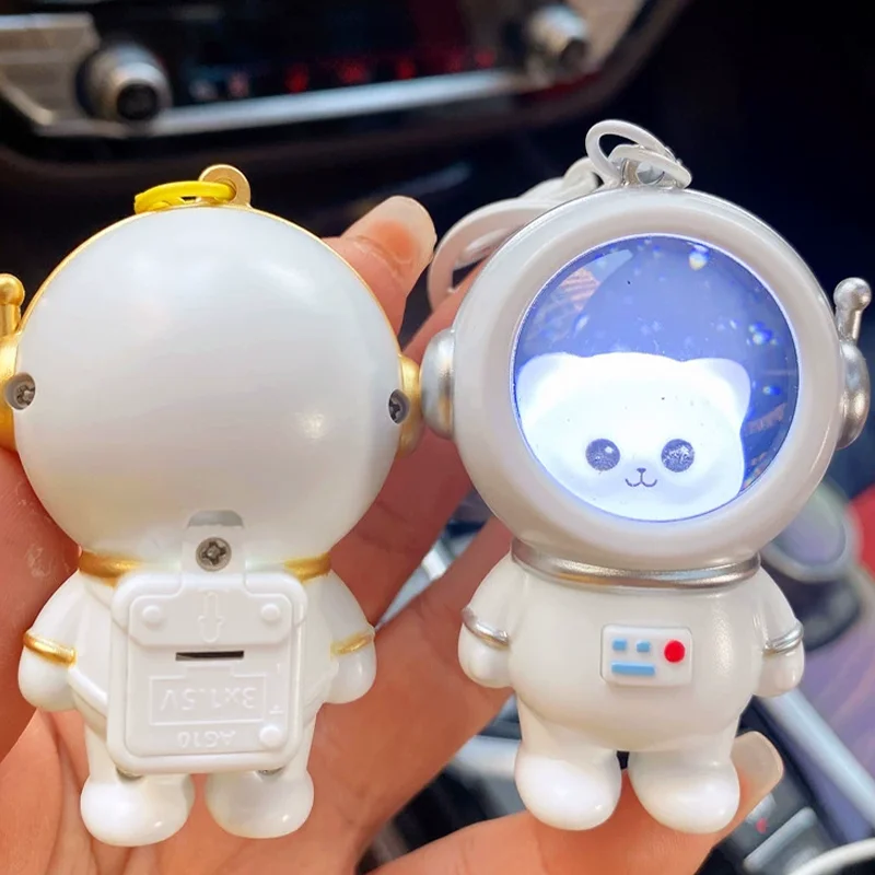 LLavero de oso y gato emisor de luz, bolso de luz ambiental, llavero de luz nocturna, llavero de astronauta de gato Kawaii, colgante de bolso