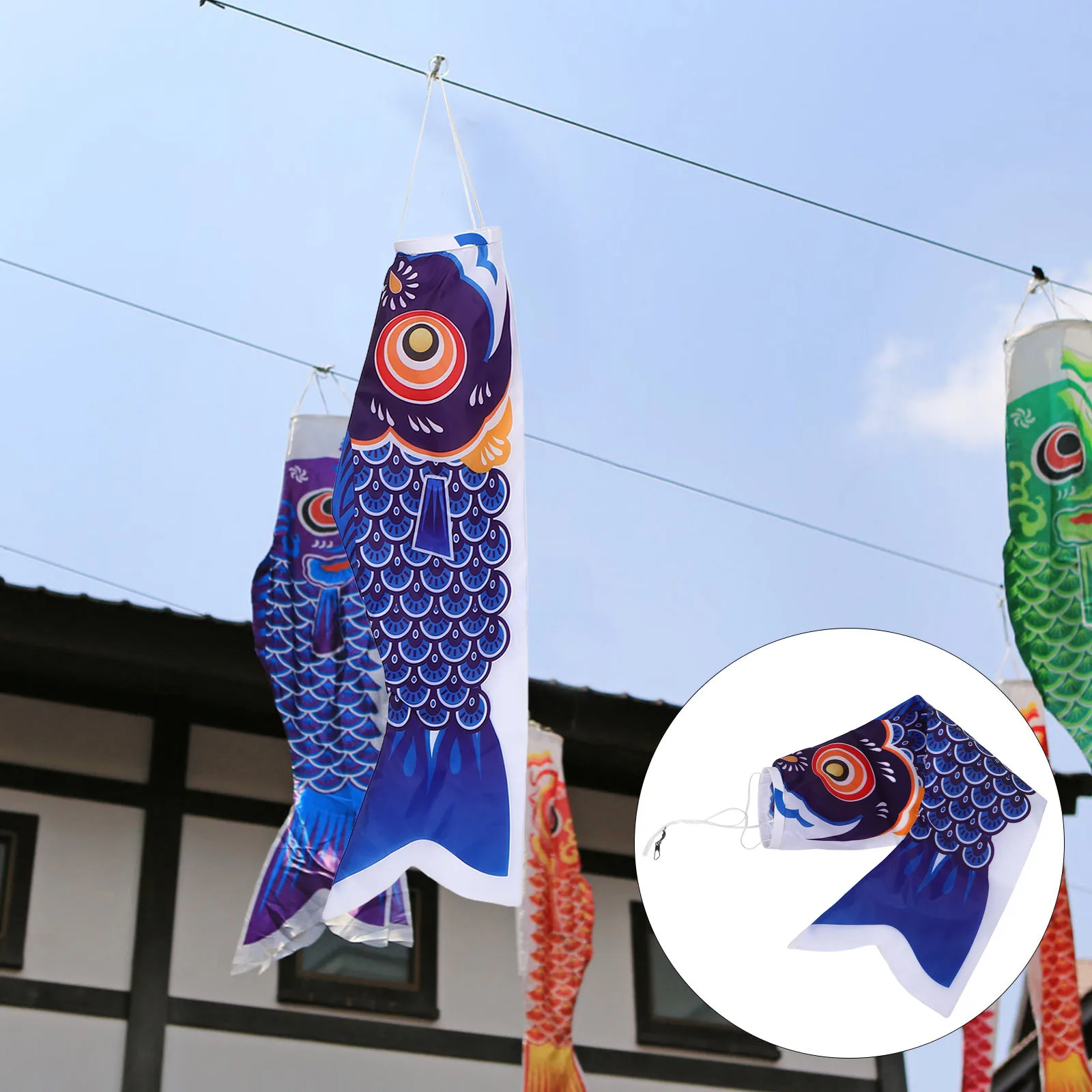 

Japanese Fish Windsock Flag 39 Inch Carp Streamer Koinobori Banner Outdoor Garden Decoration Blue Hanging Wind Sock