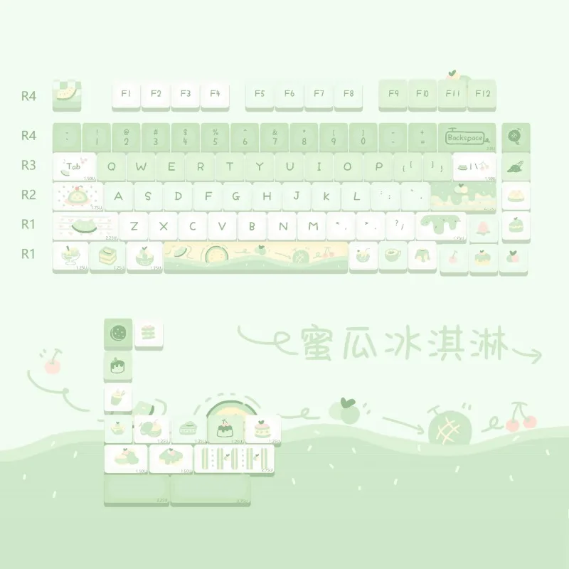 Honeydew Melon Ice Cream Keycap 95 Keys Summer Theme MOA Profile PBT Dye Sublimation Keycaps for Mechanical Keyboard Accessories