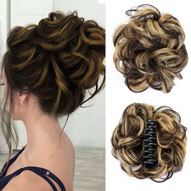Synthetic Short Curly Messy Hair Bun Claw Clip in Hair Extension Hair Chignon Hairpiece for Women