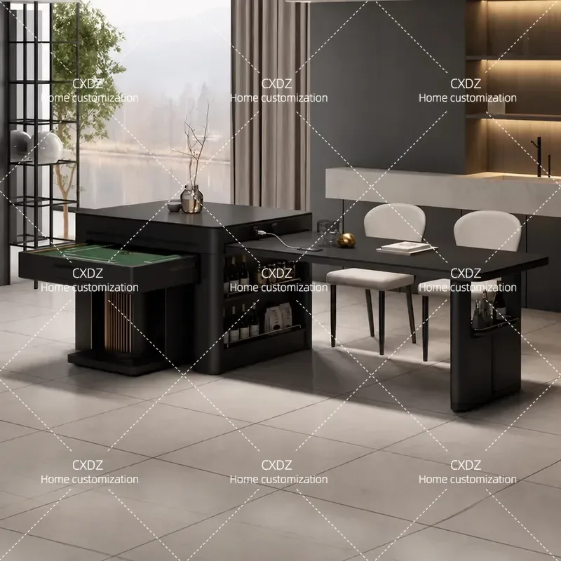 Telescopic Island Dining Table with Integrated Mahjong Machine Dual Purpose Rock Slab Surface Automatic Multi Function for