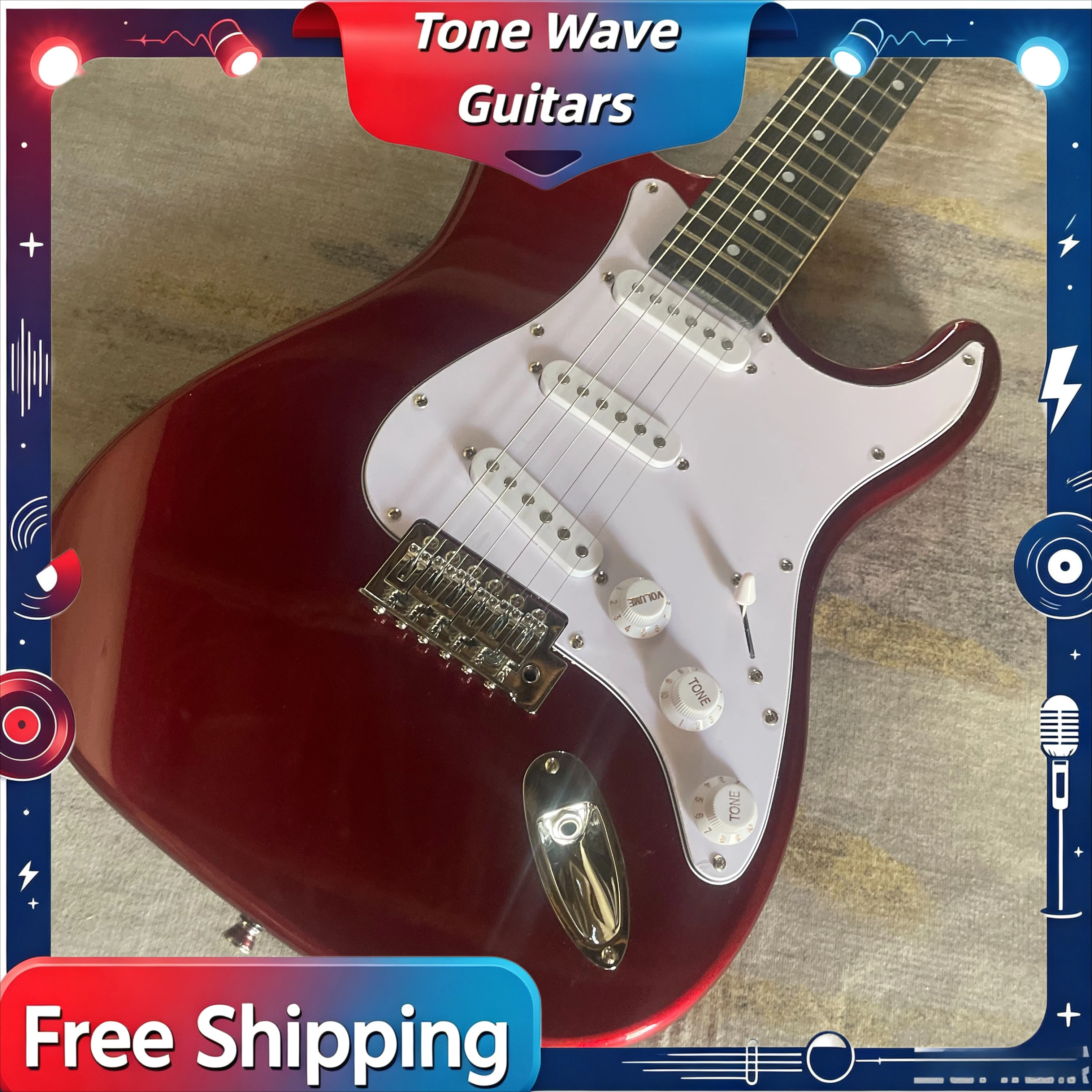STS Electric Guitar Wine Red Bright SSS Pure White Protective Board Retro Single Shake Solid Wood Low String Spacing Beginner
