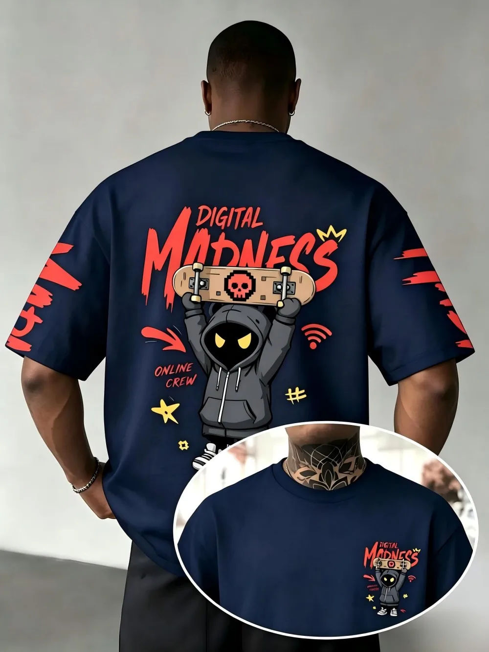 Hot selling American men's summer letter skateboard bear pattern micro elastic breathable round neck T-shirt outdoor street top