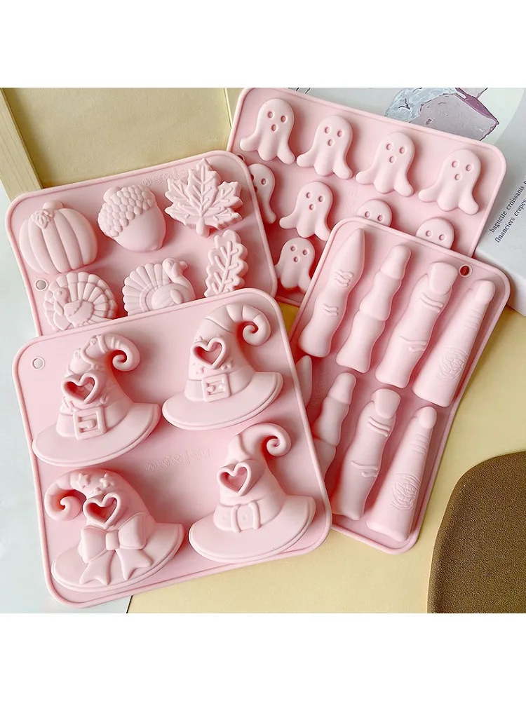 Halloween-Serie Silikonformen: Kürbiskopf, Fledermaus, Besen, Hexenhut – Fondant, Süßigkeiten, Eiswürfel, Schokoladenform, Pudding, Kuchendekoration