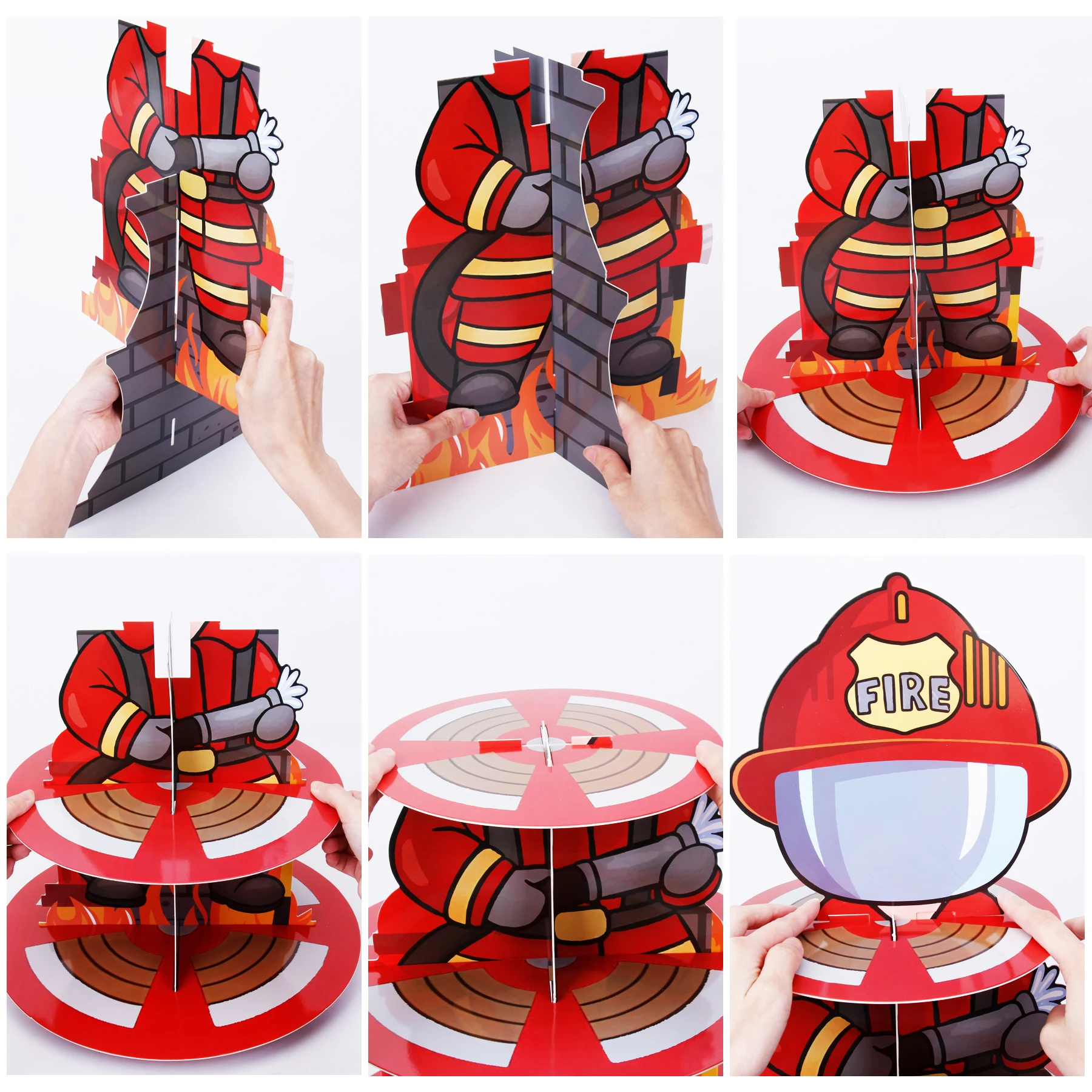 25 قطعة، برج حامل كب كيك رجل الإطفاء الأحمر 1 قطعة مع أغطية كب كيك 24 قطعة لتزيين حفلات أعياد ميلاد رجل الإطفاء #4