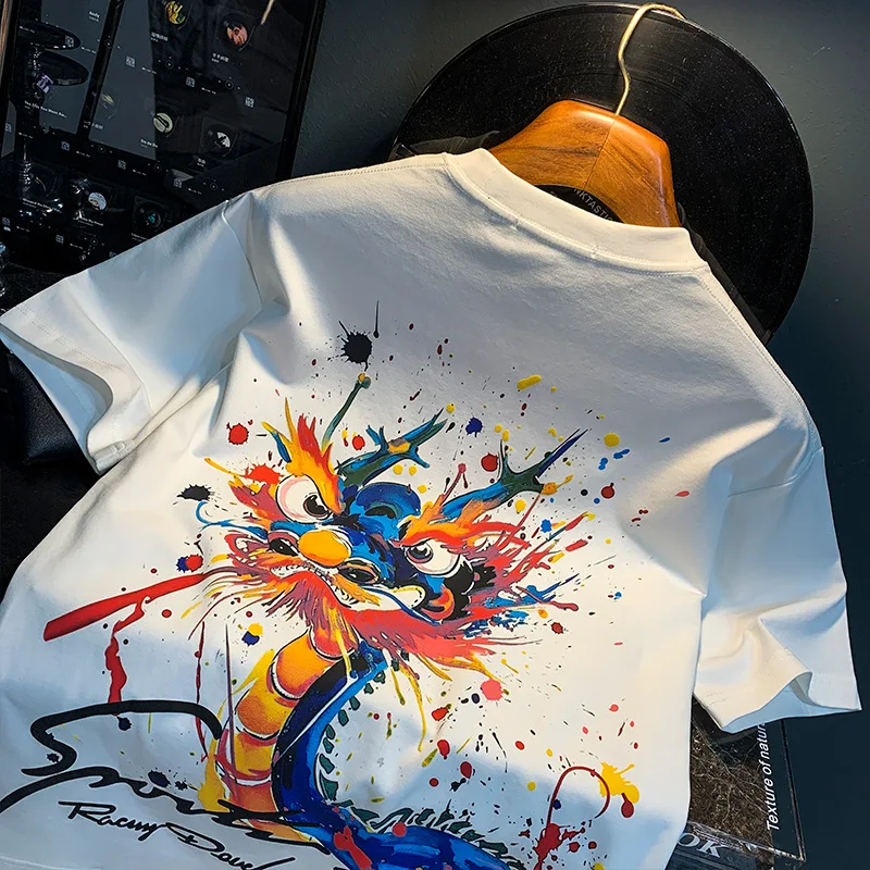 2024New Summer Graffiti Painted Men T-shirt Loose Trendy Thin Printed Short Sleeve High-Grade Half Sleeve Clothes