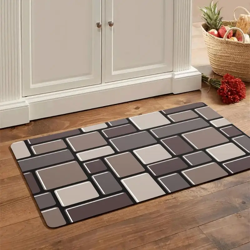 Brown Brick Print Kitchen Rug, Non-Slip Cushioned Comfort Standing Mat, Heavy Duty Floor Carpet for Home Sink Laundry, 1PC