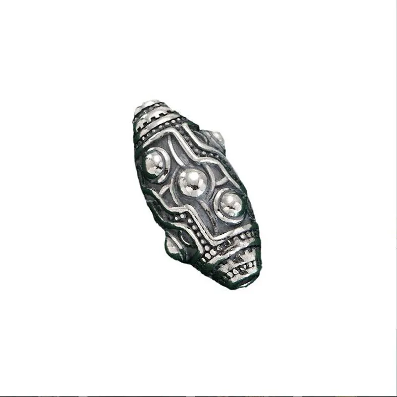 100% 925 Silver 9 eyes DZI Beads Tibetan Nine eyes Beads Sterling Good Luck Jewelry Findings Lucky Amulet