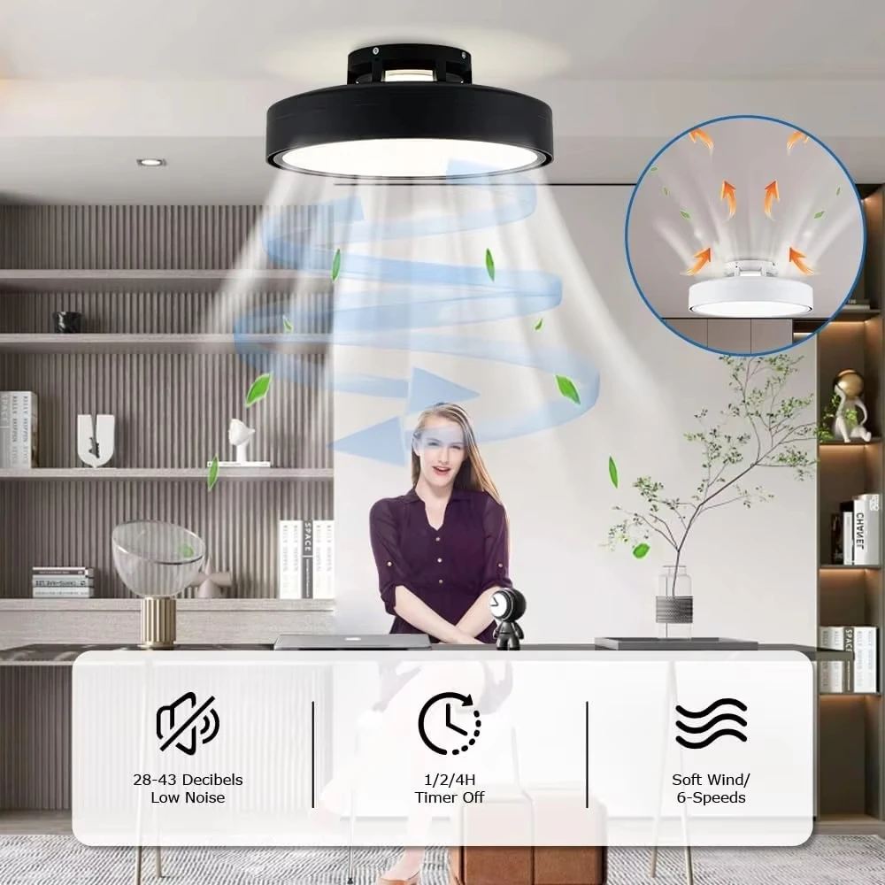 Modern Bladeless Ceiling Fan With Light For Bedroom Round 50Cm Vaneless Ceiling Fans With Lights And Remote Bladeless Fan Lights