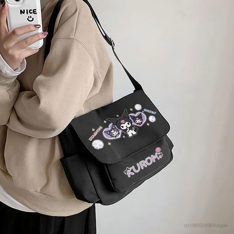 Sanrio Kuromi Shoulder Bags Japan Style Anime Messenger Bag Women Men Large Capacity College Crossbody Bag Y2k Trend Handbags