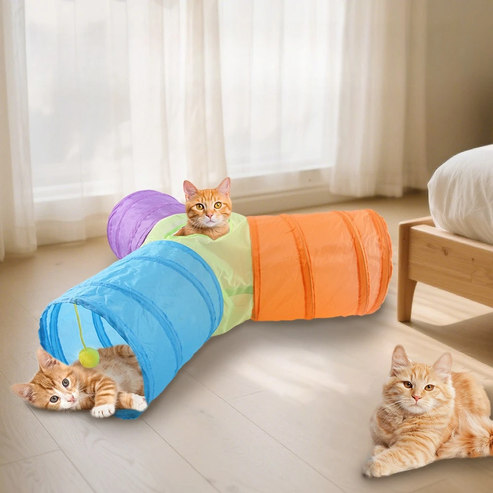 New Y-shaped Tunnel Cat Long Drilling Channel Rainbow Splicing Three-way Cat Tunnel Cat Toys Interactive Pet Products
