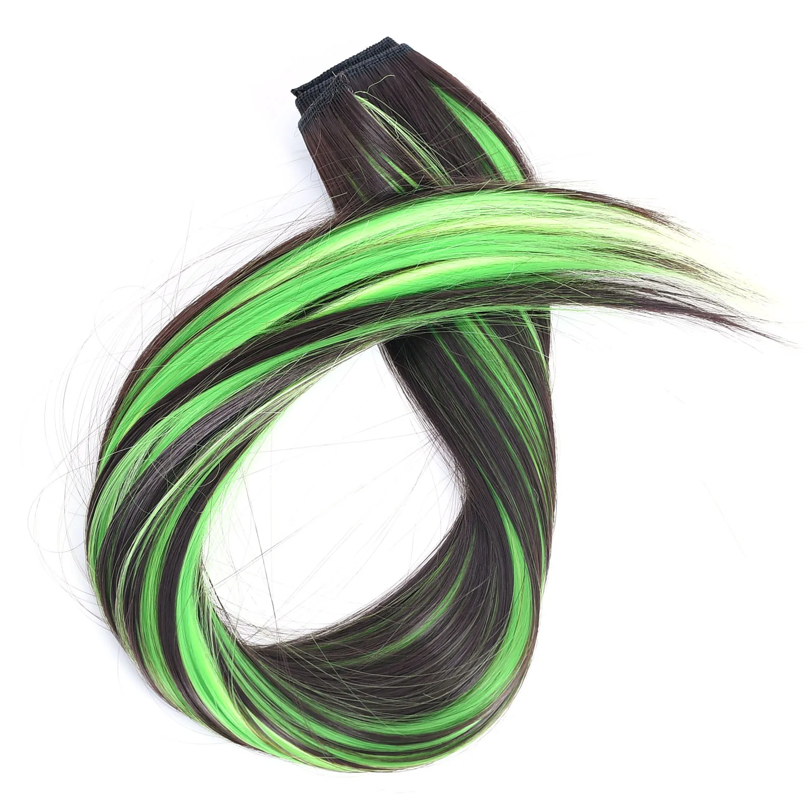 Jeedou Hairpiece Clip-in Hair Extension 5-Clips One Piece Green Piano Highlighted Color Masquerade Party Synthetic Straight Hair