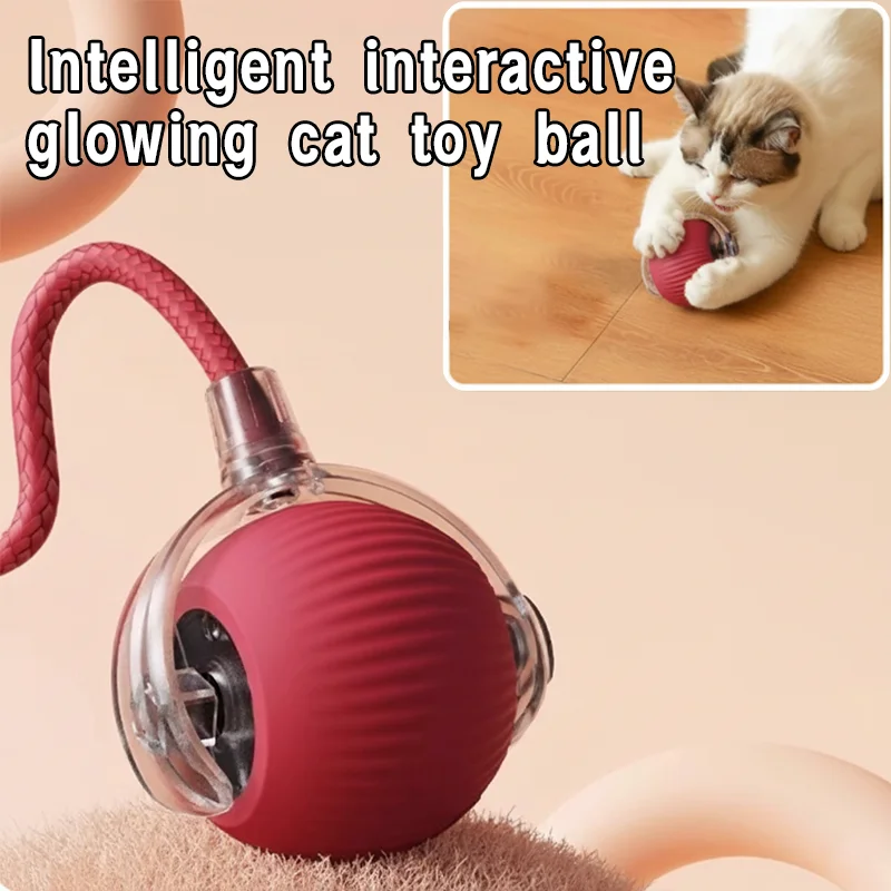 Rechargeable Cat Rolling Ball Cat Self-play Toys Flash Glitter Interactive Toy Jumping Ball with Rope Pet LED Product Supplies