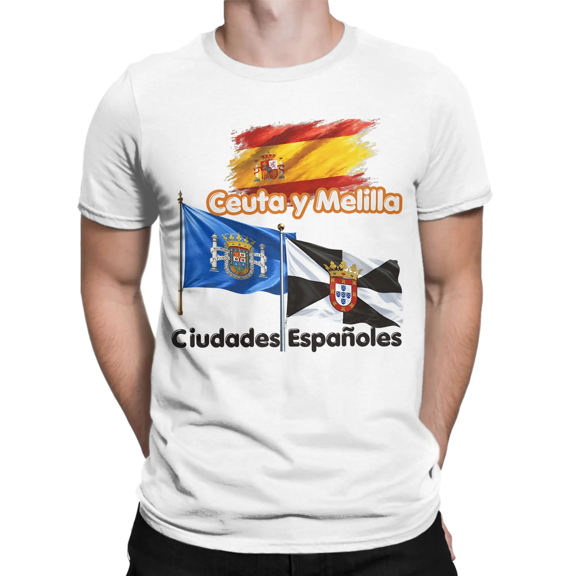Ceuta y Melilla Ciudades Espanoles Bandera Espana Camiseta Updated T-Shirt T-Shirts Short Sleeve Tops Pure Cotton O Neck Tees