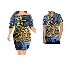 2022 New Arrivals Pacific Island Art 6XL Double Shawl Dress Samoan Polynesian Ethnic Style Party Dresses