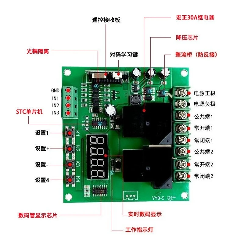 220V High Power Motor Forward Reverse Control Board Wireless Remote Timing Cycle Relay Module