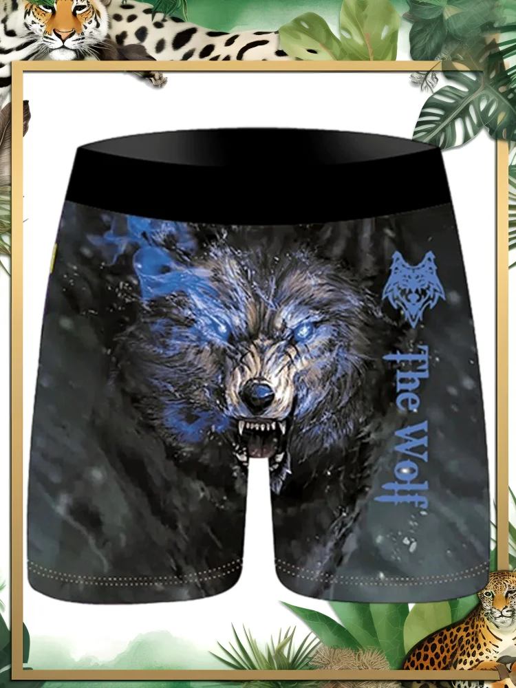 Fierce Wild Wolf Personality Digital Printed Men's Boxers Ice Silk Cool Breathable Comfortable Wearable Washable Men's Underwear