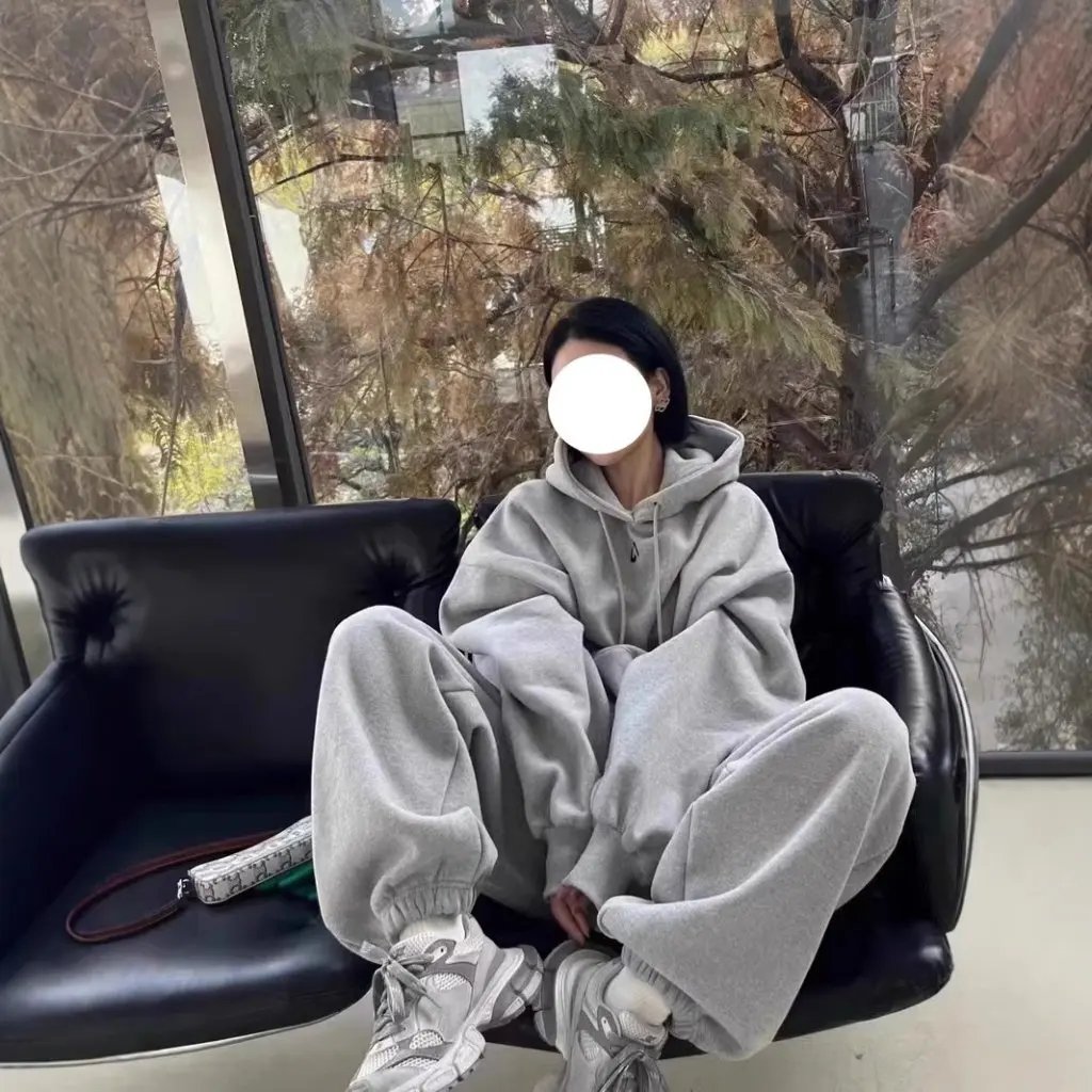 

Extra Large Size Chubby Girl Sportswear Set Women's Autumn Winter Hooded Vests Loose Two-Piece Set Lazy Style 300kg