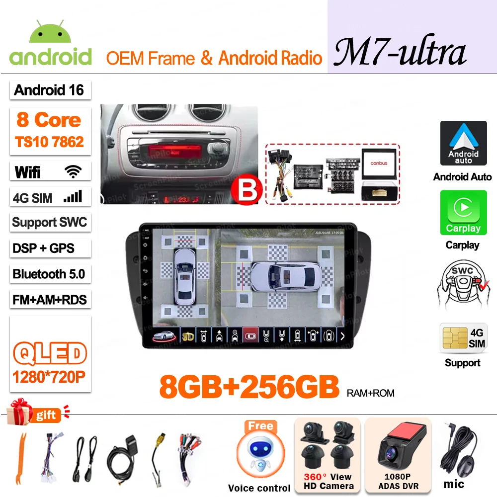 Android 16 For SEAT Ibiza 6J IV 4 2008 - 2015 Multimedia Video Player Car Radio Player Auto Stereo CarPlay Mirror Link DVD QLED image 3