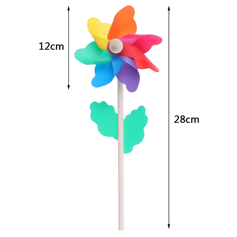 Colorful wood windmill garden party 7 leaves wind spinner ornament kids toys