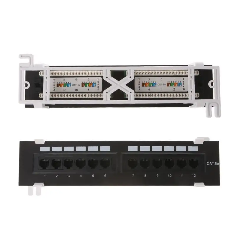 652F Patch Panel 12 Ports for Network Wall Mount Bracket Cat5 Cat5E Rack Space Saving