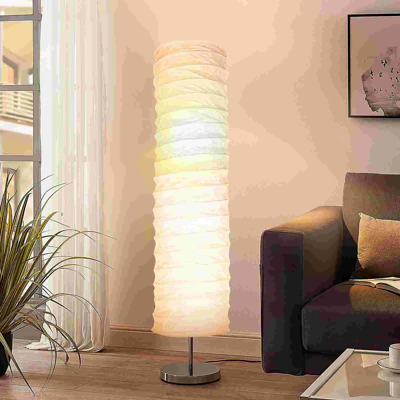 Paper Floor Lamp Shade Nordic Style Simple Foldable Rice Paper Lamp Cover Modern Floor Light Bulb Cage Guard for Living Room