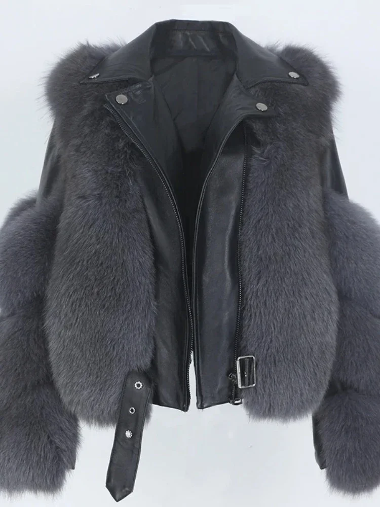 Mulheres natural pele de raposa couro genuíno outerwear casaco de pele real colete jaqueta de inverno destacável streetwear locomotiva roupas