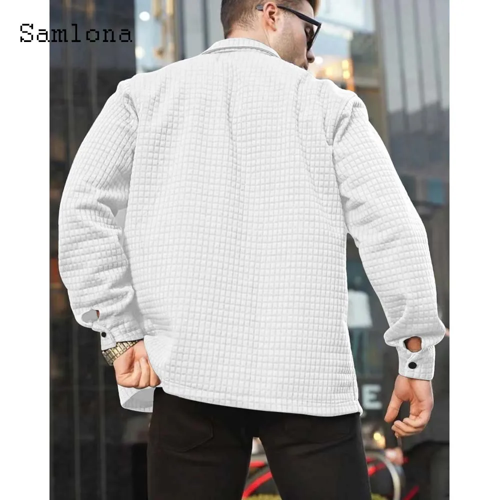 Samlona Plus Size Men Fashion Leisure Plaid Jackets Mens Vintage Street Tops Outerwear 2023 New Outdoor Autumn Waffle Jacket