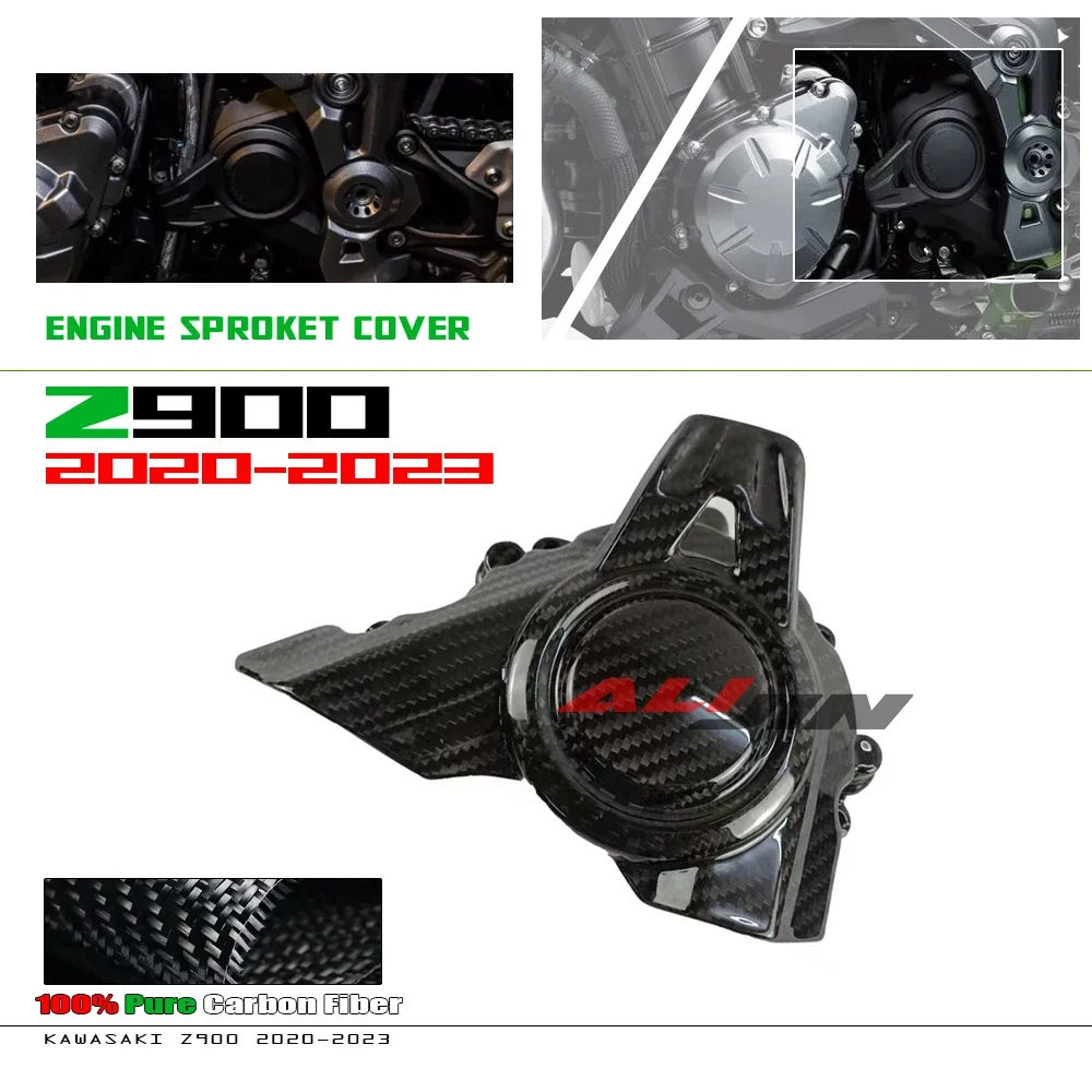 

Fit Kawasaki Z900 2017-2023 2021 2022 Real Carbon Fiber Motorcycle Side Engine Sprocket Chain Case Cover Fairing Cowling Guard