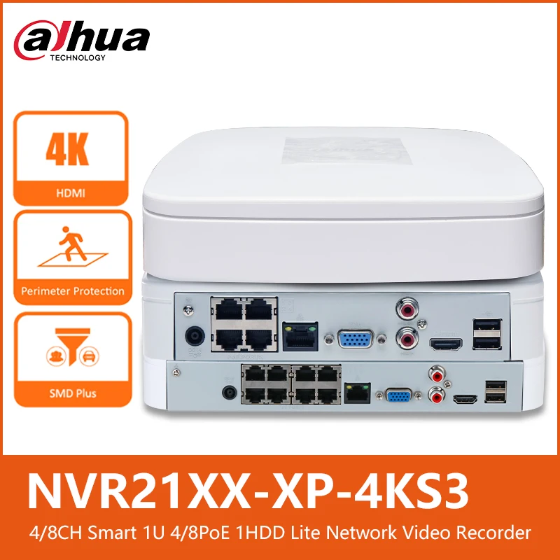 Dahua NVR2104-P-4KS3 4CH 4PoE NVR2108-8P-4KS3 8CH 8PoE Smart 1U 1HDD Lite Network Video Recorder NVR IP Camera Security Monitor